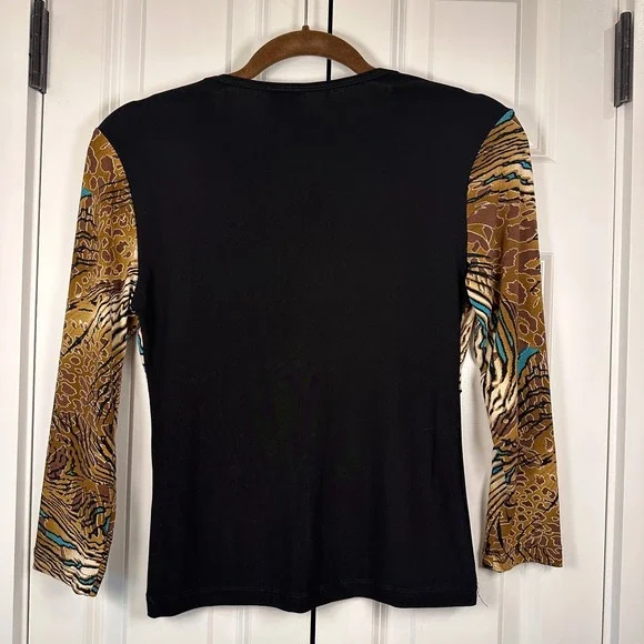 Vintage Suzie in the City Womens Animal Print Wrap V Neck Long Sleeve Top Size S - Picture 2 of 7